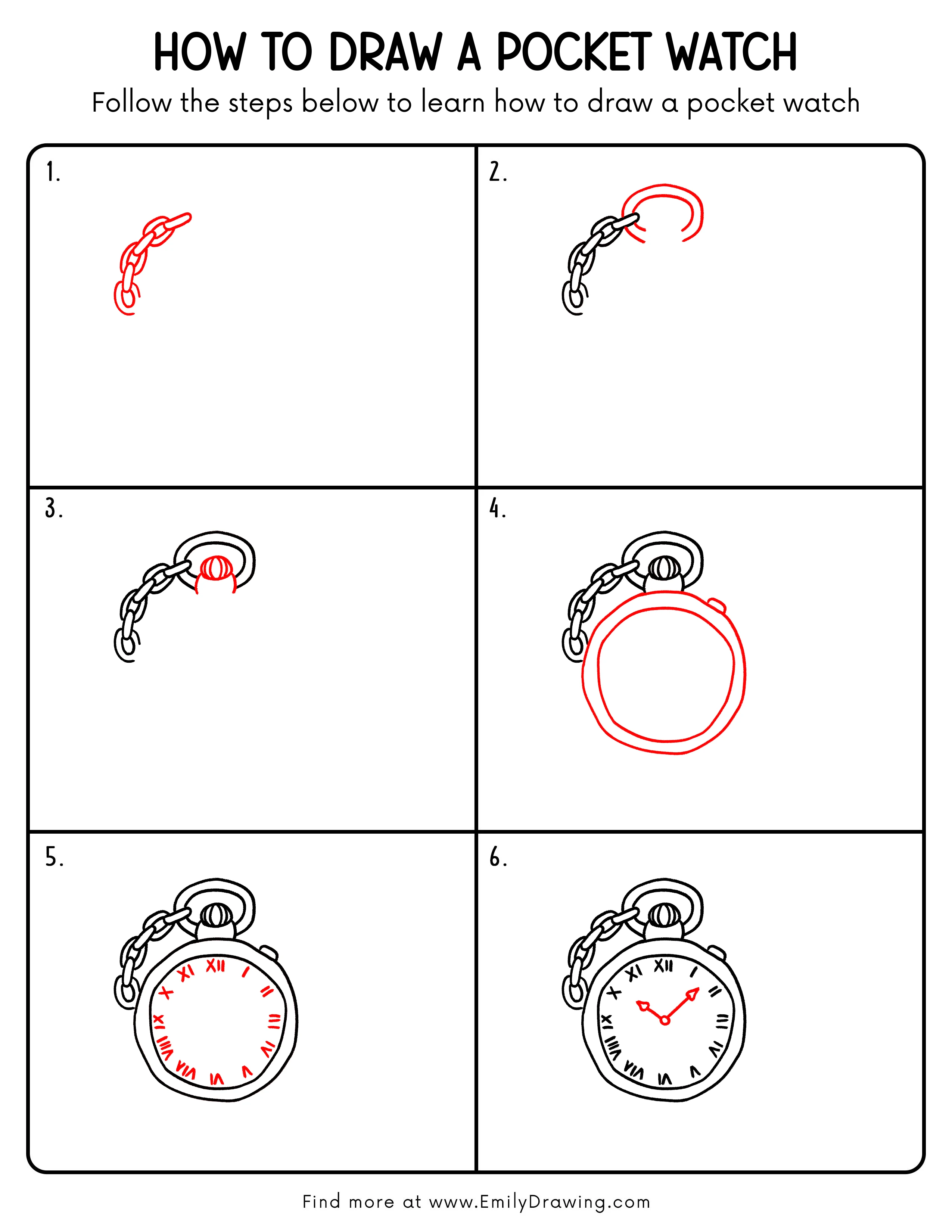 Printable Pocket Watch Drawing Guide